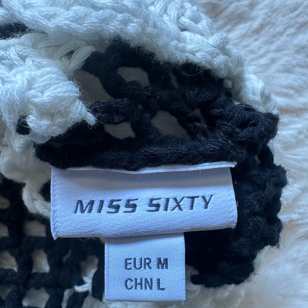 Miss Sixty Black and White Crochet Diamond shape Sweater Size M/L - Picture 14 of 16